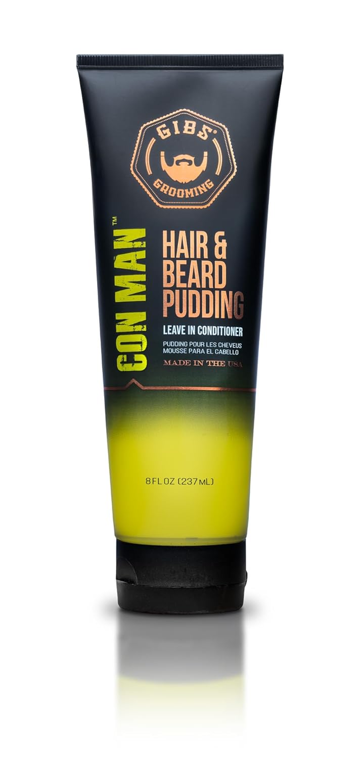 Gibs Con Man Hair & Beard Pudding - Leave In Conditioner - Curl Definer - Moisturizer - 8 Oz Squeeze Tube