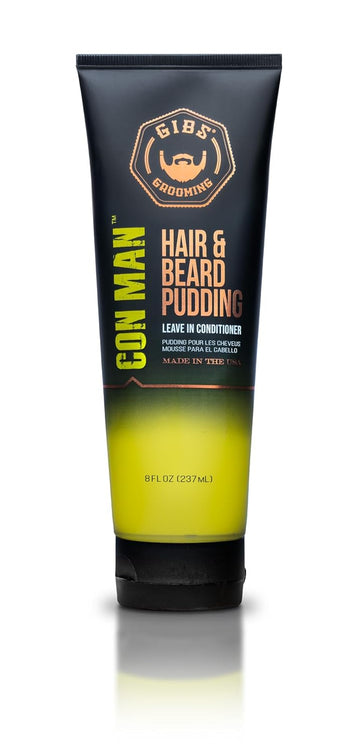 Gibs Con Man Hair & Beard Pudding - Leave In Conditioner - Curl Definer - Moisturizer - 8 Oz Squeeze Tube