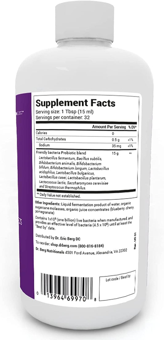 Dr. Berg'S Friendly Probiotic Liquid Supplement Drink Mix W/ 12 Live Probiotics Strains & Lactobacillus Acidophilus - Digestive Health, Immune System & Gut Support For Men Women & Kids -1 Month Supply