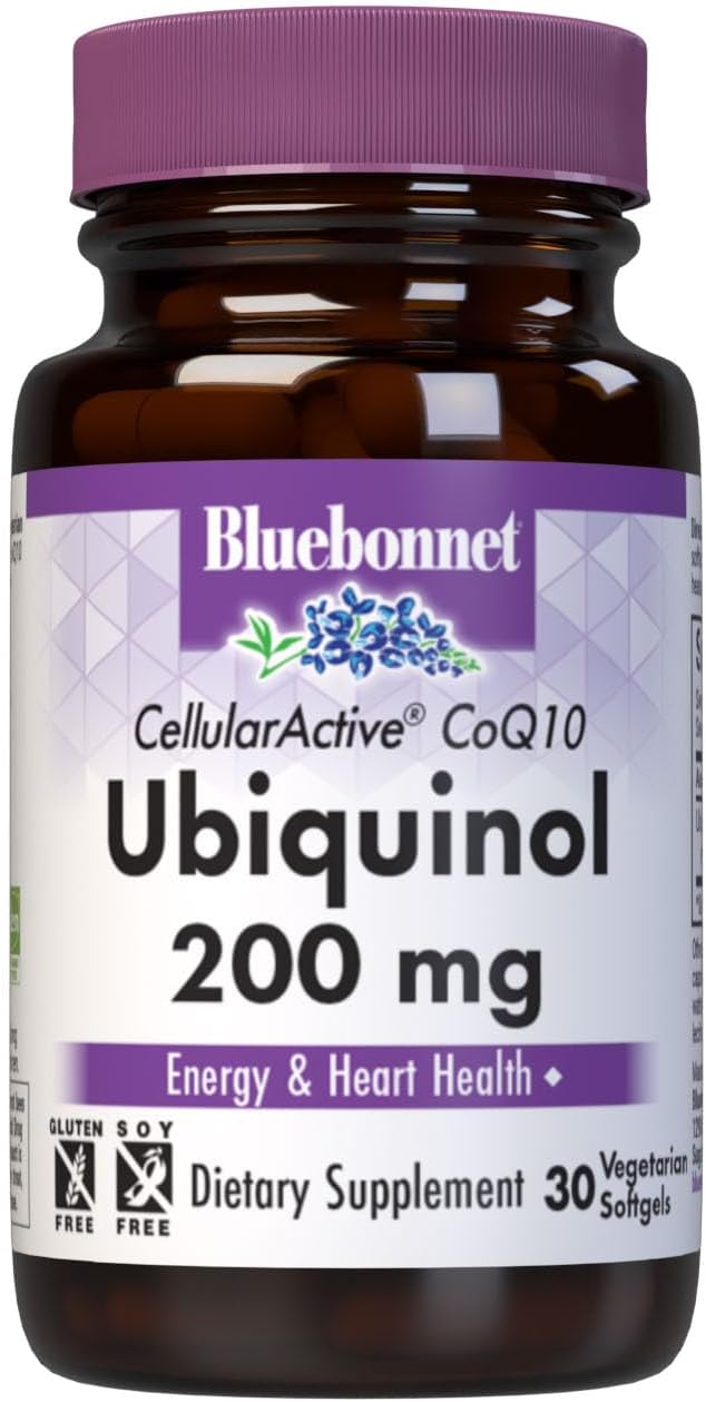 Bluebonnet Nutrition Active Coq10 Ubiquinol 200Mg Vegetarian Softgels, Heart & Cellular Health From Kaneka, Non Gmo, Gluten, Soy & Milk Free, White, 30
