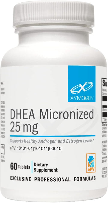 XYMOGEN DHEA 25 mg - Micronized DHEA to Support Healthy Androgen and Estrogen Levels + Adrenal Support - Dehydroepiandrosterone DHEA Supplement for Women + Men (60 Tablets)