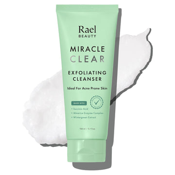 Rael Face Wash, Miracle Clear Exfoliating Cleanser - Face Cleanser for Oily & Acne Prone Skin, Korean Skincare, Gentle Facial Cleanser, Hydrating, w/Succinic Acid, Vegan, Cruelty Free (5.1 fl. oz)