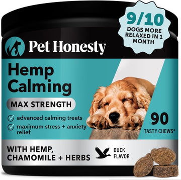 Pet Honesty Hemp Calming Chews For Dogs Max Strength- Dog Anxiety Relief, Dog Calming Treats With Hemp + Valerian Root, Melatonin For Dogs - Helps Aid With Thunder, Fireworks, Chewing & Barking (Duck)