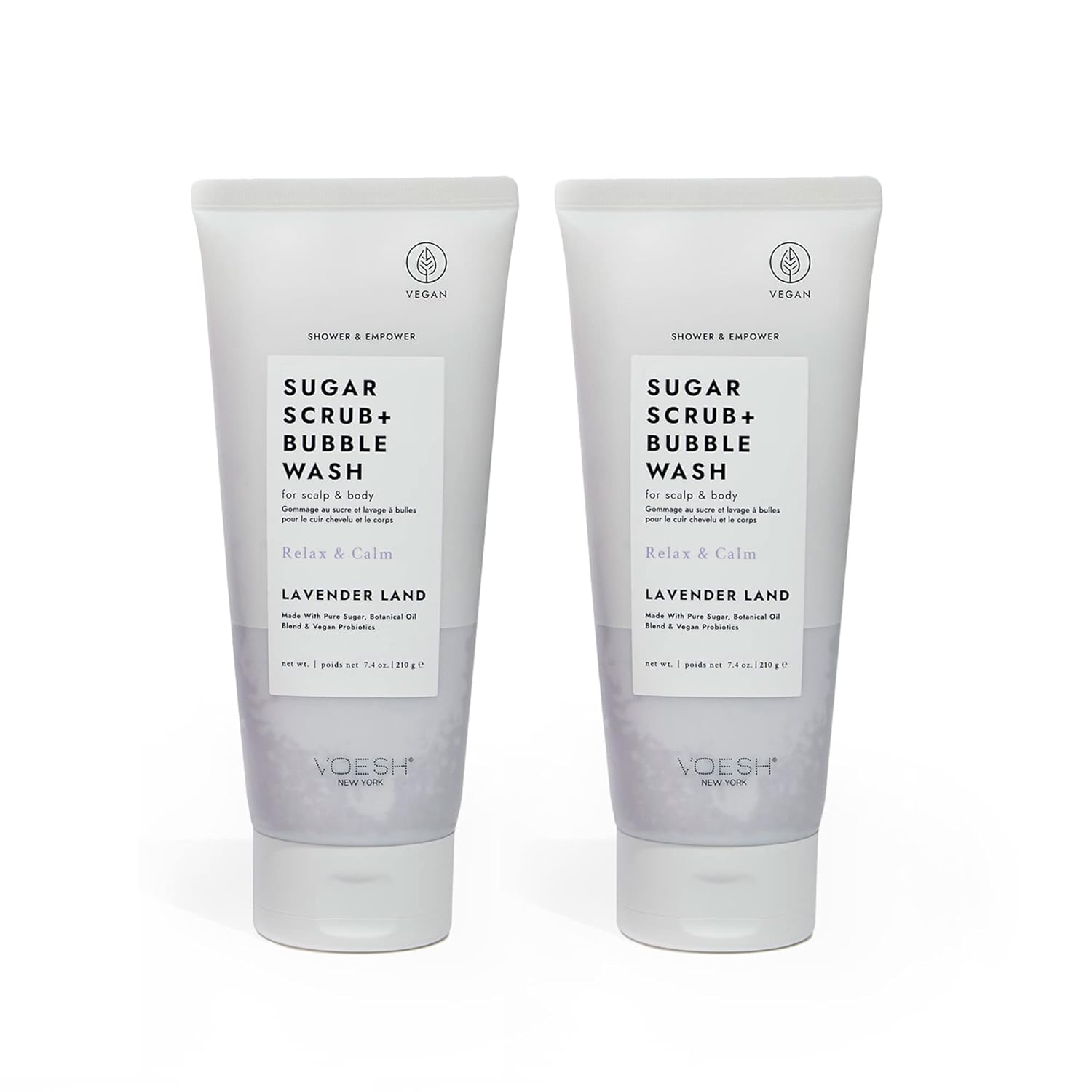 Voesh Sugar Scrub + Bubble Wash, Exfoliating Body Scrub & Body Wash, Lavender Land 2 Pack, Scalp Scrub, Scalp Care, Shower Sugar Scrub, Vegan Body Care