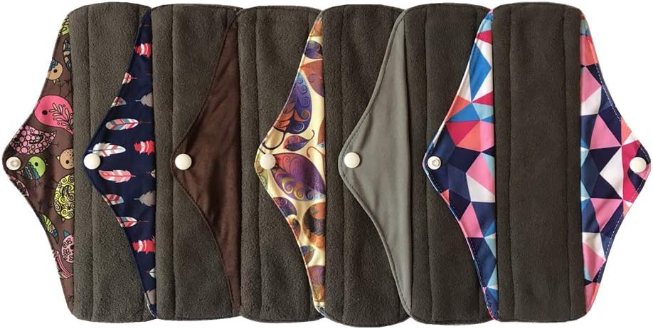 MUMBABY 6 Pieces 25.4cm (10 inch) Regular Charcoal Bamboo Mama Cloth/Menstrual Pads/Reusable Sanitary Pads (Brown, M)