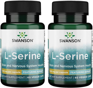 Swanson Ajipure L-Serine - Amino Acid Supplement Supporting Brain Health & Nervous System Function - Natural Formula Promoting Cognitive Function - (60 Veggie Capsules, 500Mg Each) 2 Pack
