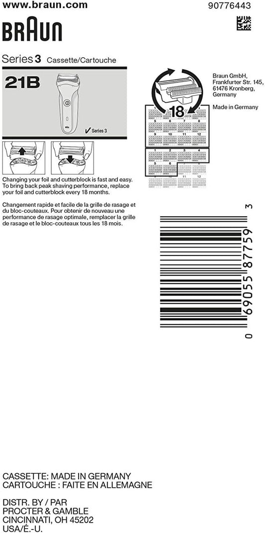 Braun Series 3 Electric Shaver Replacement Head - 21B - Compatible With Electric Razors 300S, 310S, 3010Bt