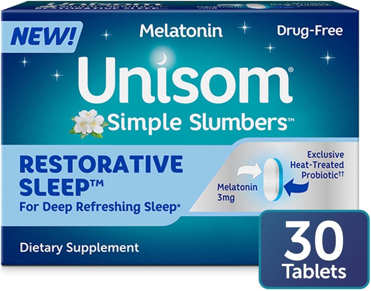 Unisom Simple Slumbers Restorative Sleep Tablets 30-Count, Melatonin 3Mg