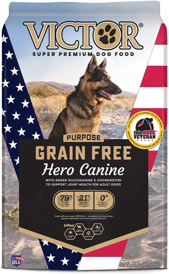 Victor Super Premium Dog Food – Purpose - Grain Free Hero Canine – Premium Gluten Free Dog Food For Active Adult Dogs – High Protein With Glucosamine And Chondroitin For Hip And Joint Health, 50Lbs