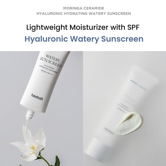 Heimish Moringa Ceramide Hyaluronic Hydrating Watery Sunscreen - Spf Face Moisturiser, Daily Sunscreen For Face, Broad Spectrum Spf 50, Non-Greasy, Lightweight With Hyaluronic Acid, 1.7Fl.Oz/50Ml