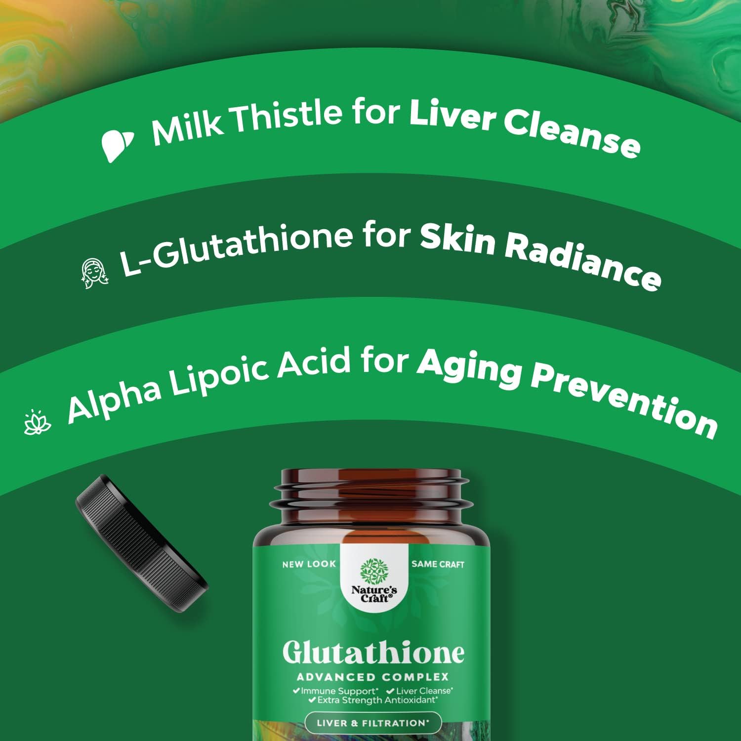Glutathione Amino Acid Nutritional Supplement - Pure Glutathione Supplements for Liver Support - L Glutathione Pills with Glutamic Acid and Milk Thistle Seed Extract for Potent Immune Support : Health & Household