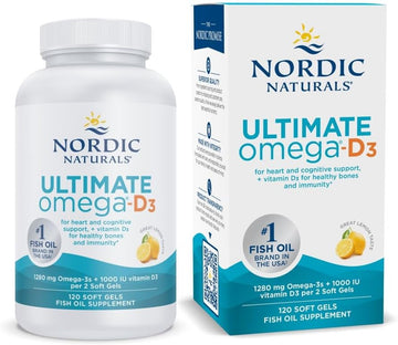 Nordic Naturals Ultimate Omega-D3, Lemon Flavor - 120 Soft Gels - 1280 mg Omega-3 + 1000 IU Vitamin D3 - Omega-3 Fish Oil - EPA & DHA - Promotes Brain, Heart, Joint, & Immune Health - 60 Servings