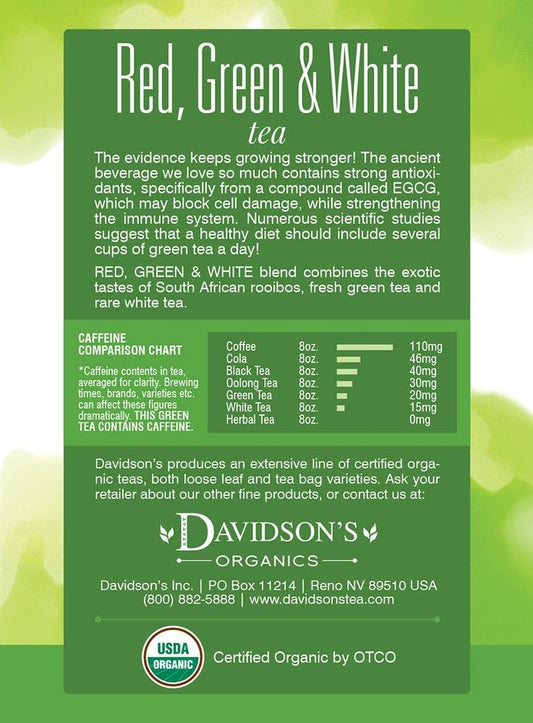 Davidson'S Organics, Red, Green & White Tea, 8-Count Tea Bags, Pack Of 12