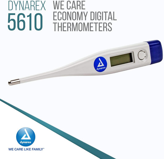 Dynarex Digital & Oral Thermometer With Standard Tip For Adults And Kids, Accurate Medical Indicator With Alarm Measures Temperature By Mouth Or Under The Arm, White