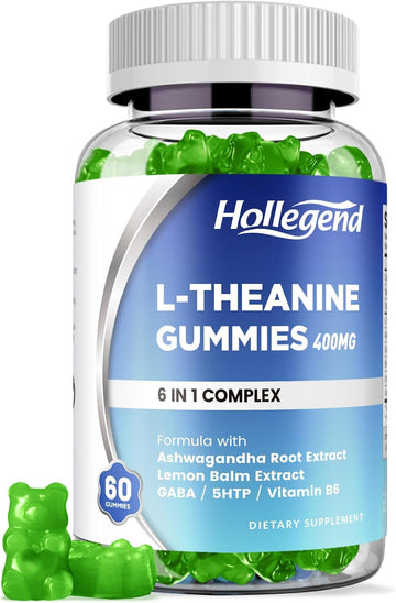 L-Theanine Gummies, L'Theanine 400Mg With Ashwagandha, Gaba, 5Htp,L-Theanine Chewable Supplement For Relax, Zzz & Focus Support, Vegan, Lemon Flavor, 60 Counts
