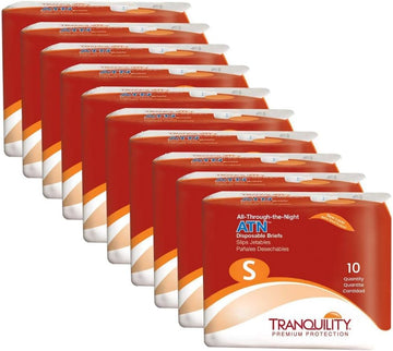 Tranquility Atn Adult Disposable Briefs, Refastenable Tabs With All-Through-The-Night Protection, S (24"-32") - 10Ct (Case Of 10)