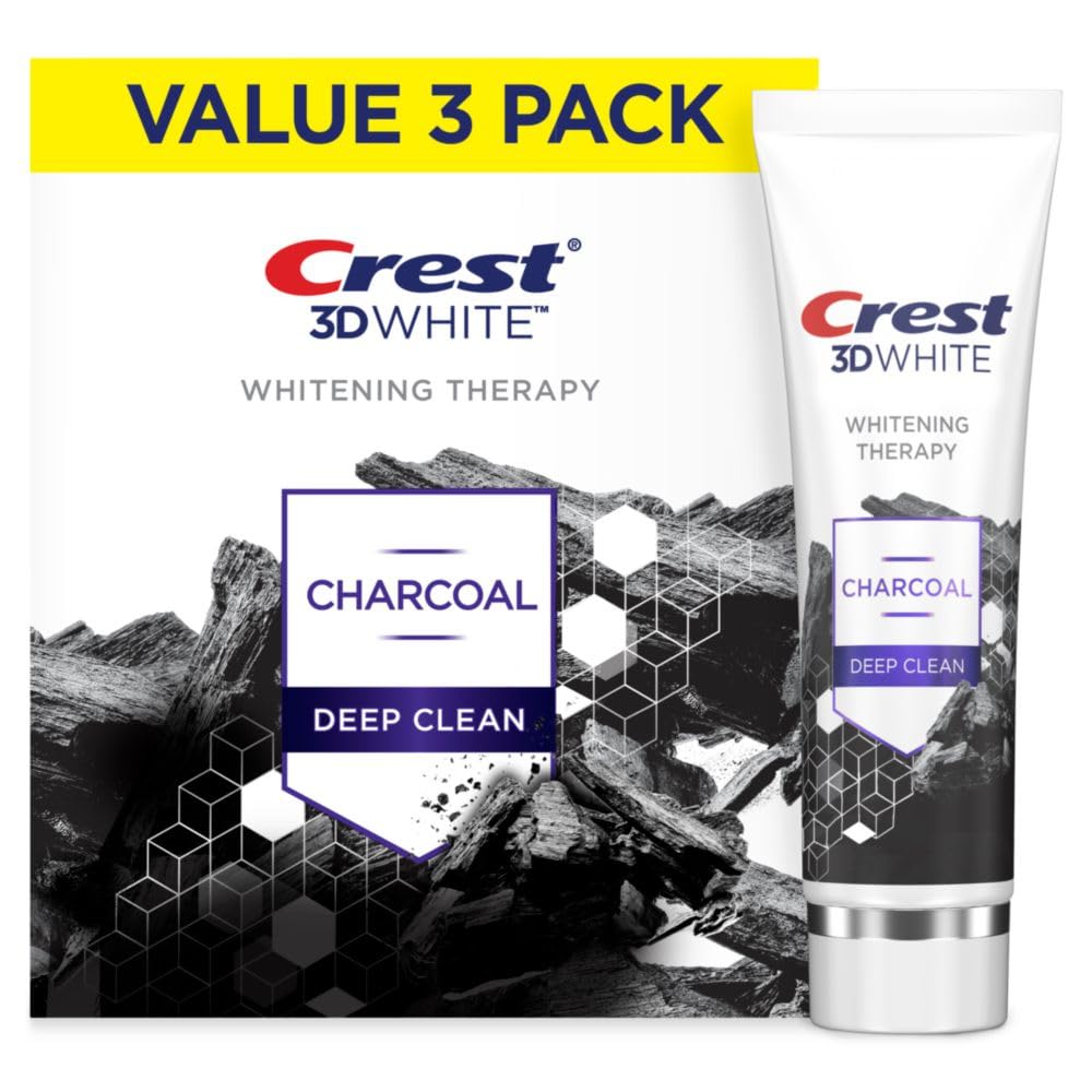 Crest 3D White Whitening Therapy Charcoal Deep Clean Invigorating Mint Teeth Whitening Toothpaste, 4.6 Oz Pack Of 3, Anticavity Fluoride Toothpaste, Gently Brightens Teeth, Strengthens Enamel