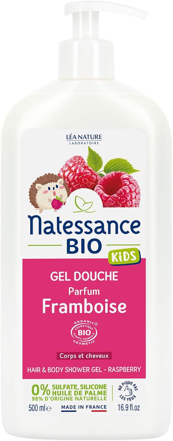 Natessance Raspberry Sulphate Free Organic Cosmetic Bio Kids Care Shampoo And Shower Gel For Kids, 500 Ml