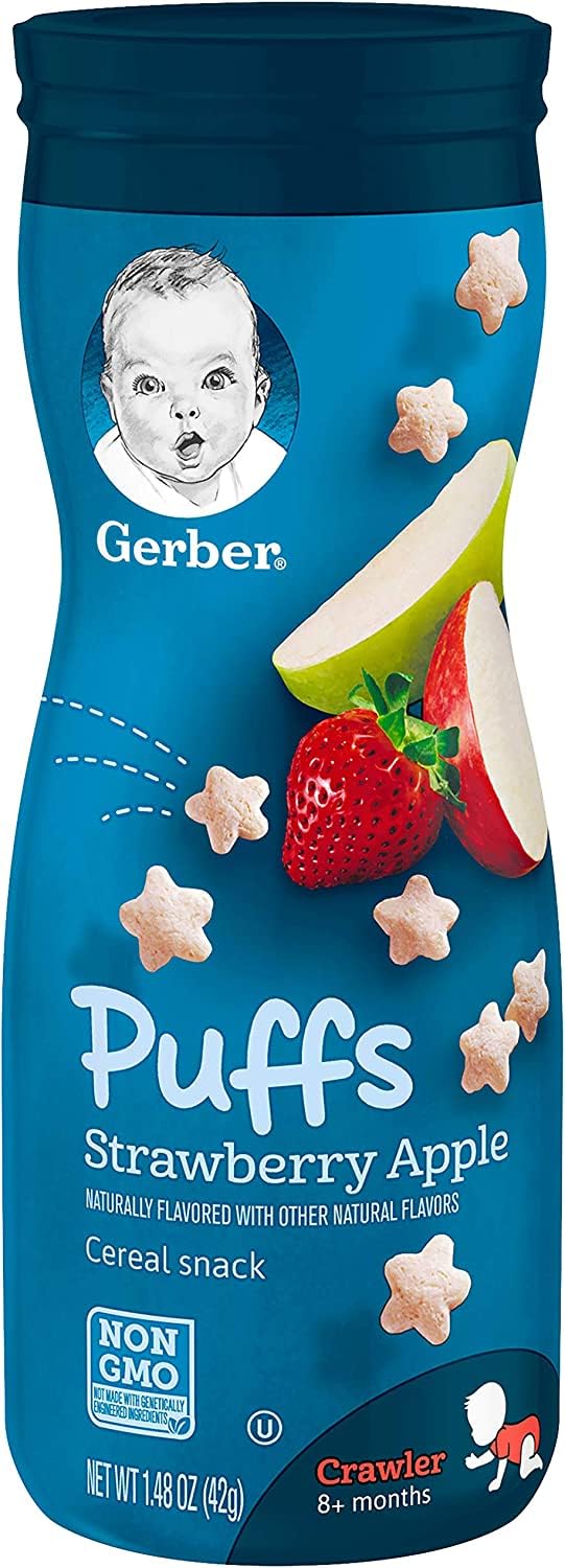 Gerber Snacks for Baby Grain & Grow Puffs, Strawberry Apple, 1.48 OZ (Pack of 3) : Baby