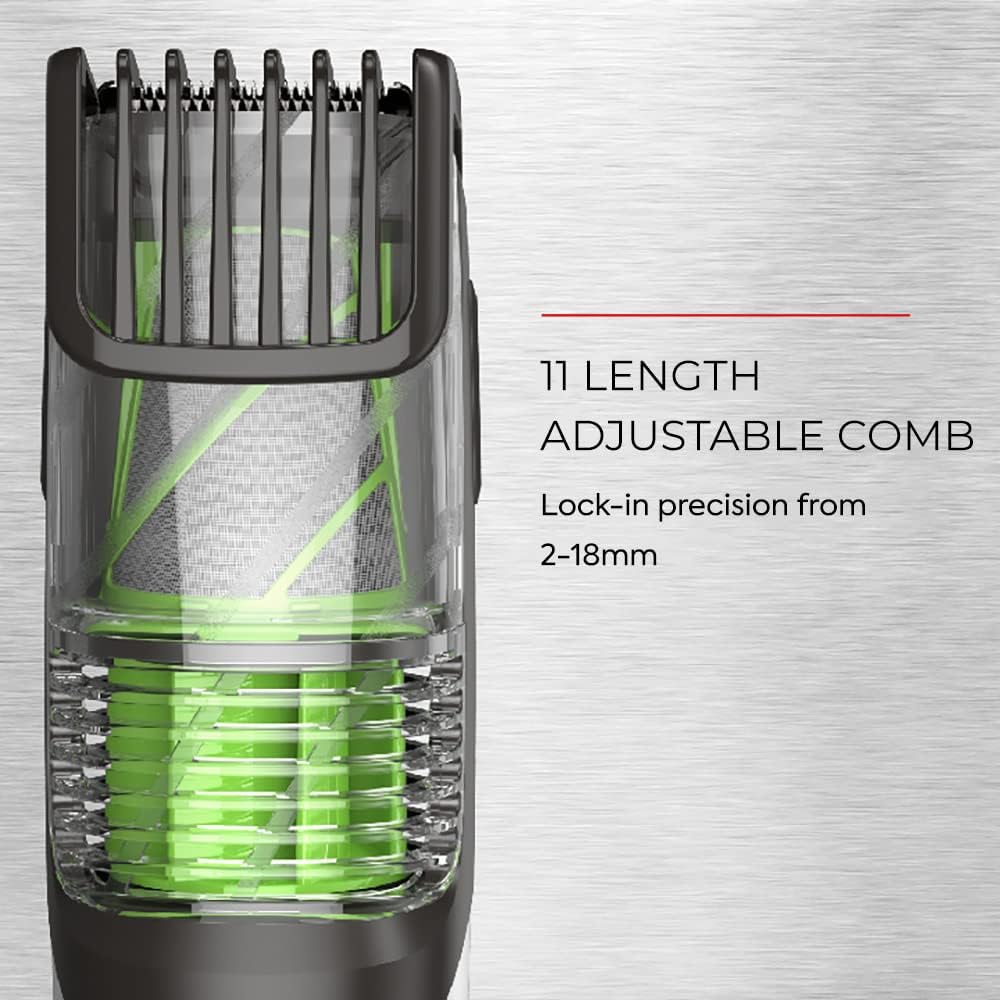 Remington Vacuum Beard Trimmer,13 Length and Style Settings with Adjustable Length Comb (2-18mm),Vacuum Trimmer for Beard, Mustache, and Stubble, Rechargeable Lithium Power, Washable, Removable Blades : Beauty & Personal Care