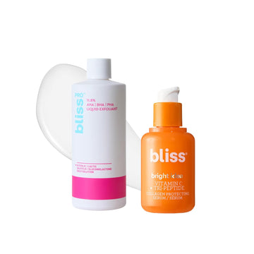 Brighten & Exfoliate Duo: Bliss Bright Idea Vitamin C + Tri-Peptide Brightening Serum & Blissprotm Liquid Exfoliant - Daily Exfoliating Treatment With 11.8% Aha, Bha, Pha
