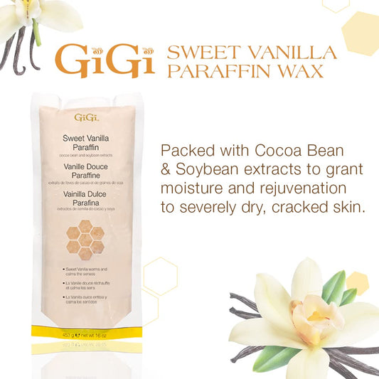 GiGi Sweet Vanilla Paraffin Wax | Paraffin Bath Wax With Spa Quality Finish | with Cocoa Bean and Soybean Extracts | 16 Oz