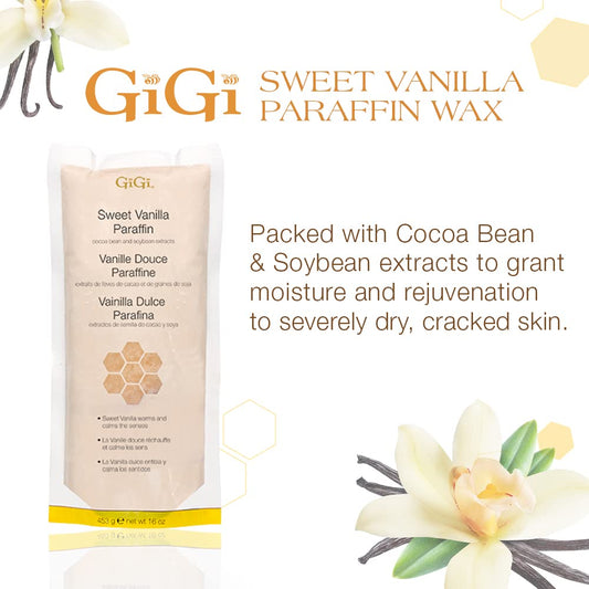 Gigi Sweet Vanilla Paraffin Wax | Paraffin Bath Wax With Spa Quality Finish | With Cocoa Bean And Soybean Extracts | 16 Oz