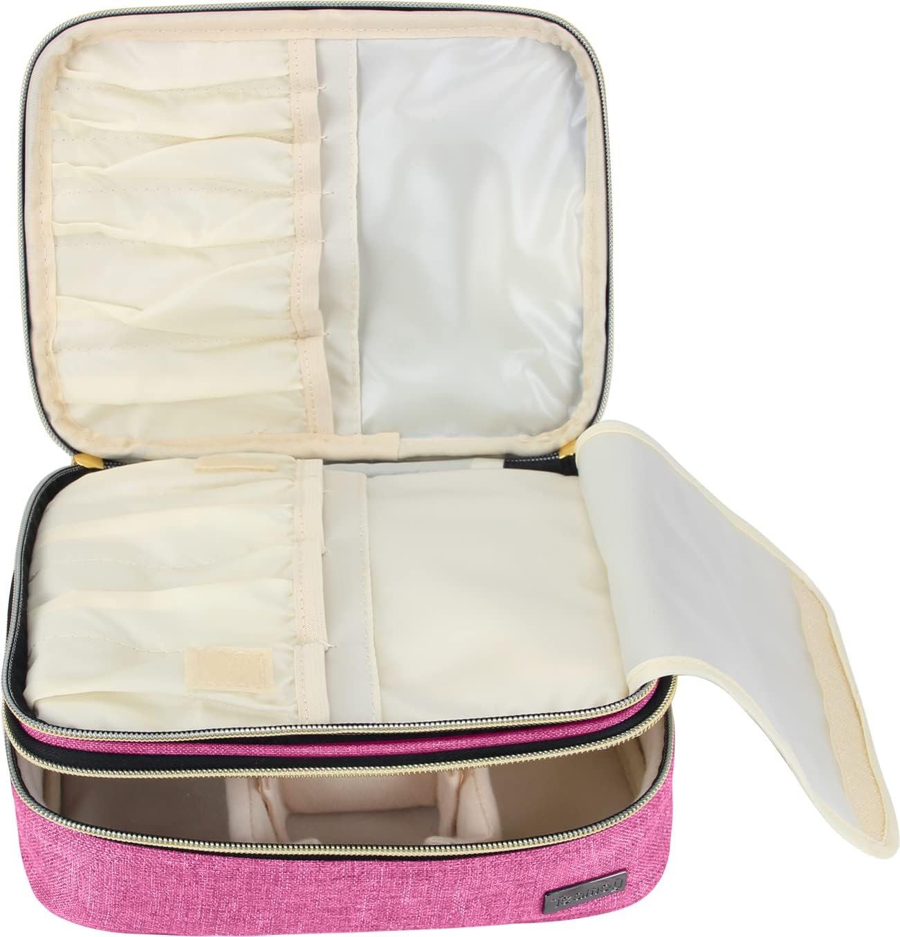 Teamoy Travel Makeup Brush Case, Portable Makeup Brush Organizer Professional Cosmetic Pouch Bag With Handle For Womens Makeup Essentials, Pink