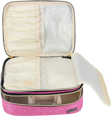 Teamoy Travel Makeup Brush Case, Portable Makeup Brush Organizer Professional Cosmetic Pouch Bag With Handle For Womens Makeup Essentials, Pink