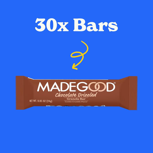 Madegood Chocolate Drizzled Granola Bars, Cookie Crumble (30 Count) Bulk Gluten Free Snacks