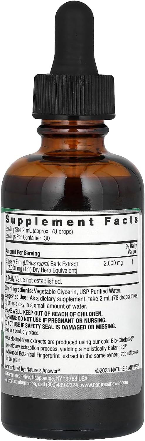 Nature's Answer Alcohol-Free Slippery Elm 2 Fluid Ounce Extract : Health & Household