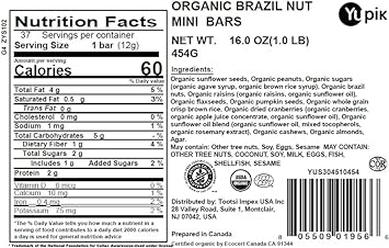 Yupik Organic Brazil Nut Mini Bar, 1 lb, Individually Wrapped, Healthy Snack On the Go, Nut Bar, Gluten-Free, Organic Ingredient, Sunflower Seed, Peanut, Brazil Nut, Pumpkin Seed
