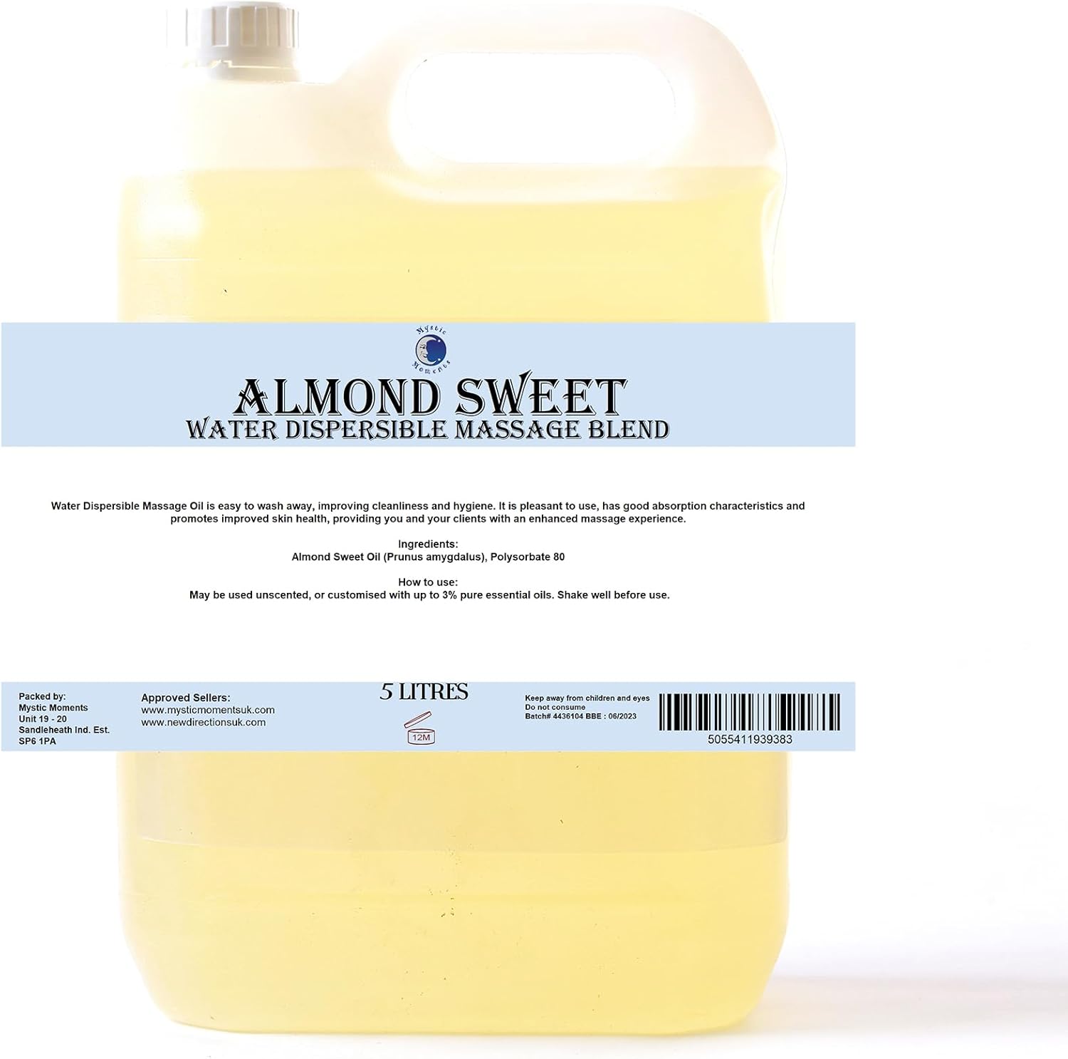 Mystic Moments | Sweet Almond Water Dispersible Massage Oil Blend 5 litres for Spa & Massage Therapy : Amazon.co.uk: Health & Personal Care