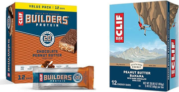 Cliftm Chocolate Peanut Butter Protein Bars (20G) & Peanut Butter Banana Dark Chocolate Energy Bars (12 Pack Bundle)