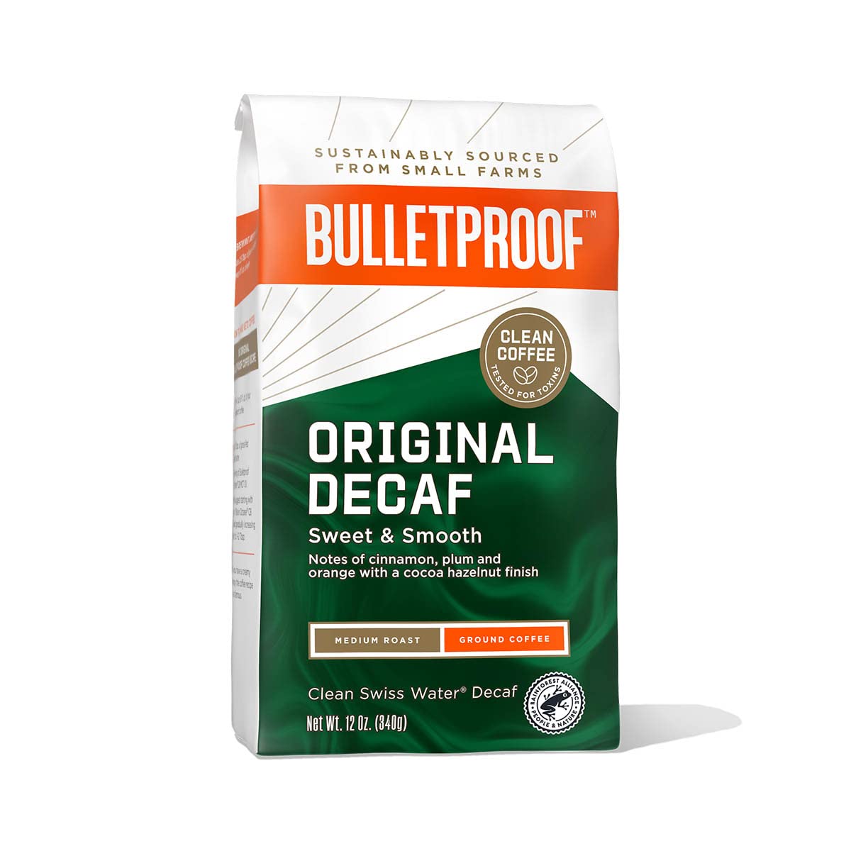 Bulletproof Original Medium Roast Ground Decaf Coffee, 12 Ounces, 100% Arabica Coffee Sourced From Central And South America