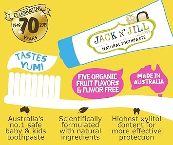 Jack N' Jill Natural Toddler Toothpaste for Baby, Kids and Infants 6 Months & Up, Fluoride Free Training Toothpaste for Toddlers 1-3, 40% Xylitol, BPA Free - Blueberry & Blackcurrant, 1.76 oz (2 Pack) : Health & Household