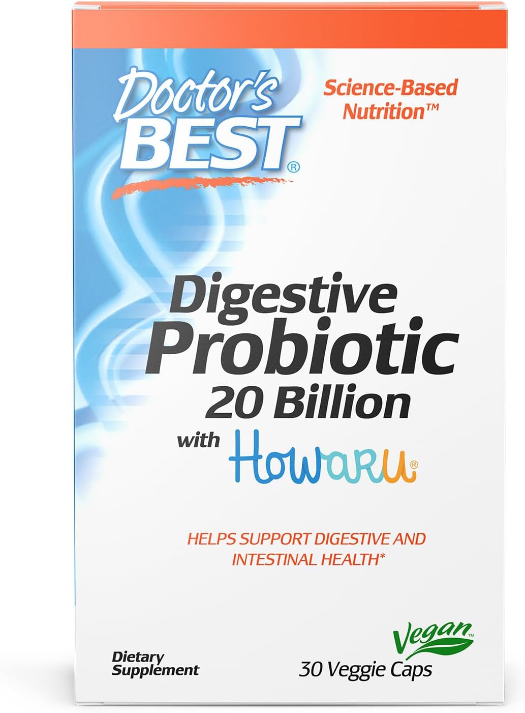 Doctors Best Digestive Probiotic 20 Billion Cfu With Howaru, Supports Digestive & Intestinal Health, Non-Gmo, Gluten Free, Vegan 30 Veggie Caps : Health & Household