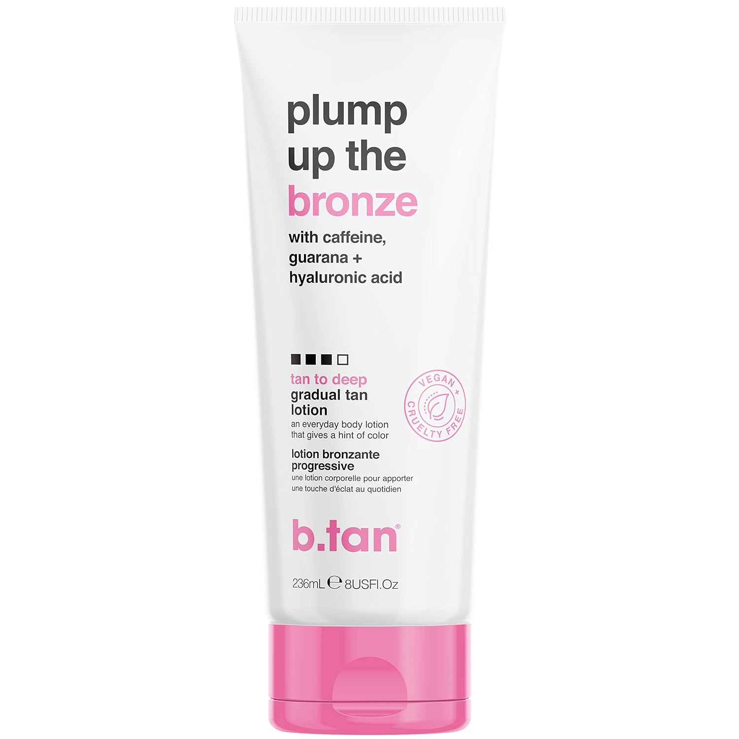 B.Tan Dark Gradual Self Tanning Lotion | Plump Up The Bronze Everyday Glow Lotion - Develop A Bronzed Glow, Sunless Tanner Infused With Hyaluronic Acid For Plump, Juicy Skin, 8 Fl Oz