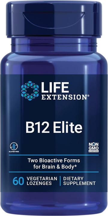 Life Extension B12 Elite, Adenosylcobalamin, Methylcobalamin, Two Active Forms For Brain Health & Dopamine Production, Non-Gmo, Gluten-Free, Vegetarian, 60 Lozenges