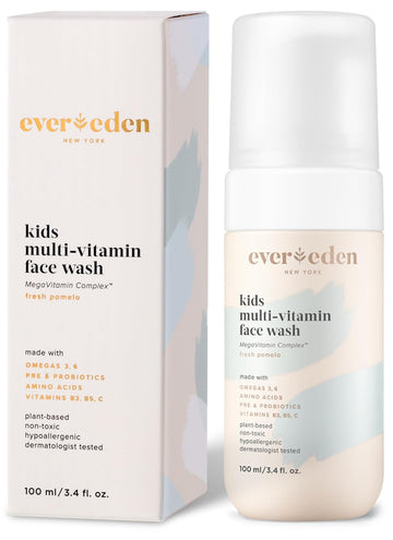 Evereden Kids Face Wash - 3.4 fl oz, Plant Based and Natural Skin Care, Fresh Pomelo Scent, Gentle Foaming Cleanser, Non-Toxic and Hypoallergenic
