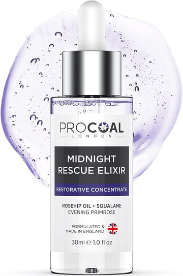 Face Oil, Midnight Rescue Elixir Face Oil Serum 30Ml By Procoal - Anti Ageing Face Serum For Soft, Supple, And Glowing Skin, Rosehip Face Oil, Evening Primrose & Squalane, Made In Uk