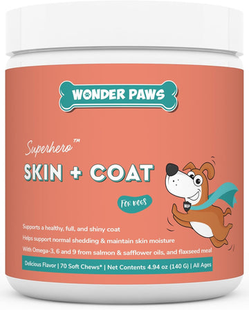 Skin & Coat Supplement For Dogs With Salmon Oil, Omega 3 & 6, Epa & Dha, Promotes Healthy Skin And Coat, Itchy Relief, Joint And Overall Health, Delicious Flavor, 70 Skin & Coat Soft Chews