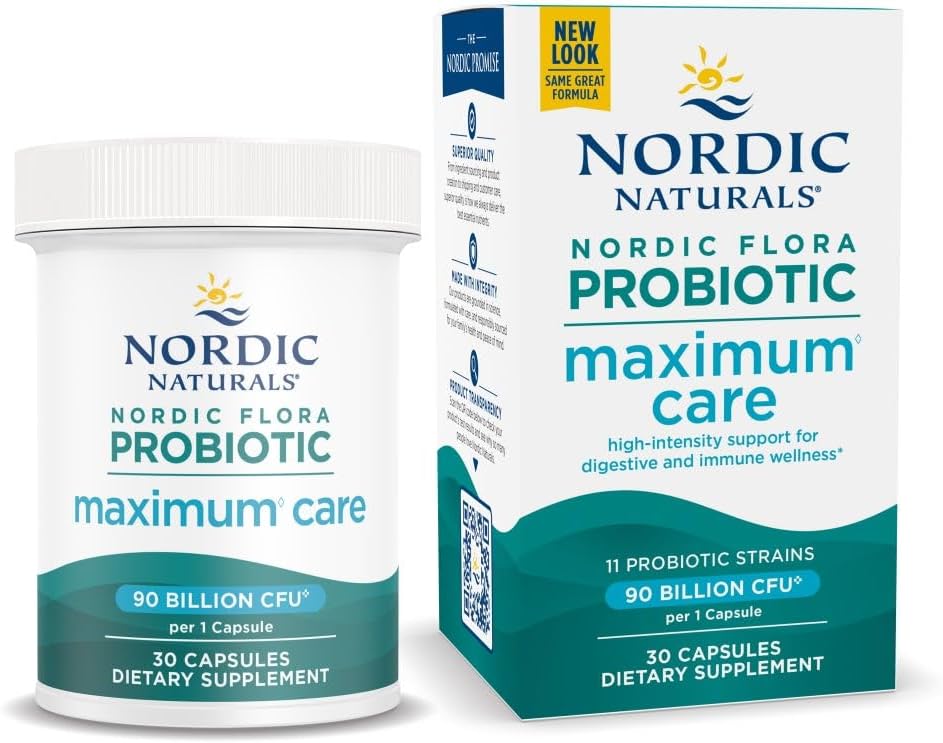 Nordic Naturals Nordic Flora Probiotic Maximum Care, 30 Capsules, 11 Probiotic Strains for Daily Immune and Digestive Health Support, Vegan, 30 Servings