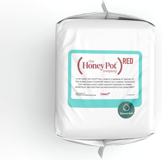 The Honey Pot Company Clean Cotton Super Absorbency Pads, Herbal-Infused Pads with Wings, Plant-Derived Feminine & Menstrual Care – (Product) RED – 16 ct