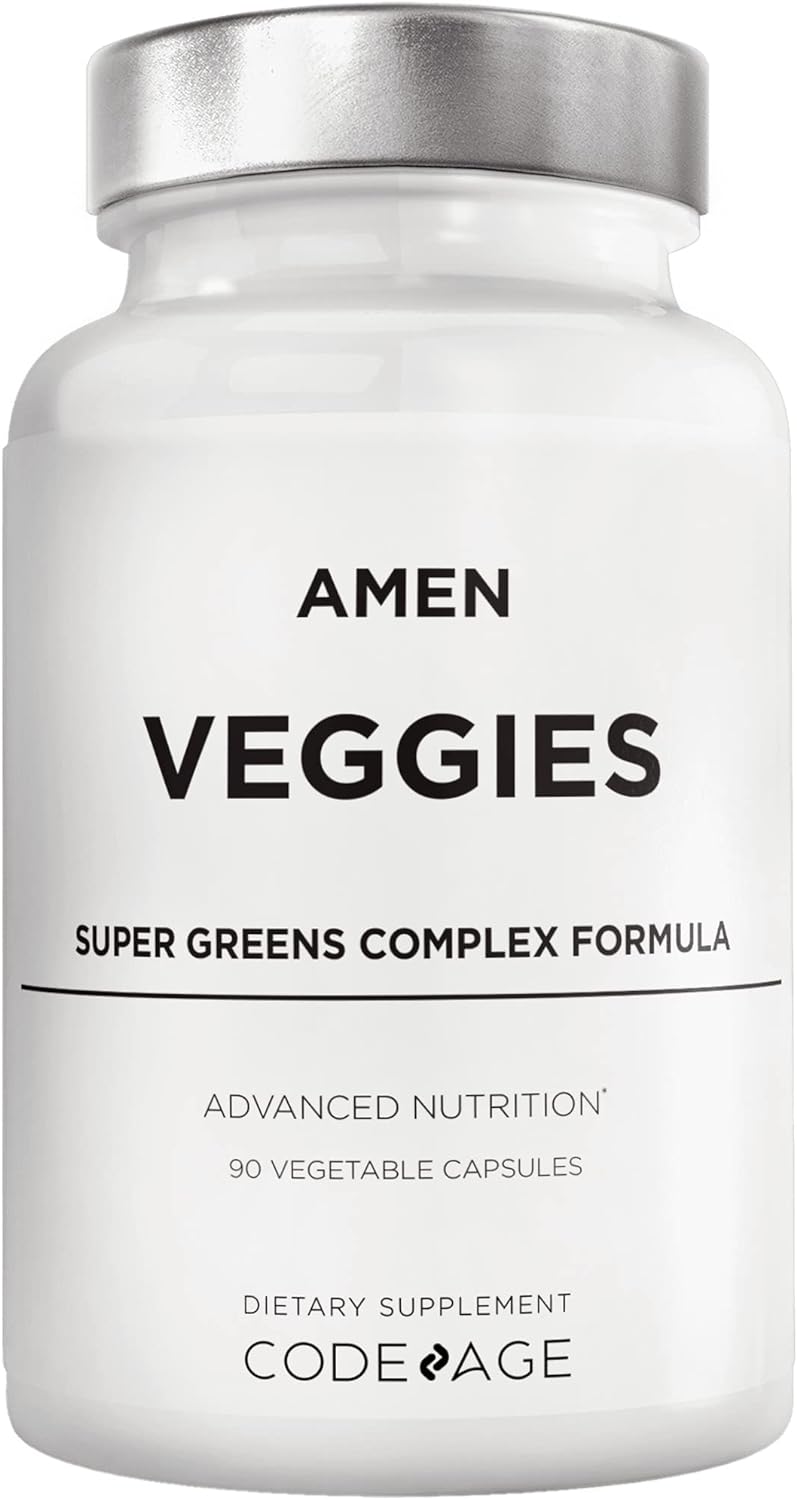 Veggies, Daily Veggies Vitamins Supplement, Vegetables Vegan Blend & Whole-Food Raw Greens Multivitamin Capsules, Mushroom Complex, Superfood, Minerals, Green Vegetable Nutrients, Non-GMO, 90 ct