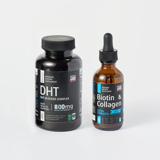 Healthy Strong Hair & Stop Hair Loss, Vitamins For Skin, Hair, And Nail Health — Biotin & Collagen & Keratin Capsules 30000Mcg 2Oz And Dht Blocker 800Mg 60Pcs