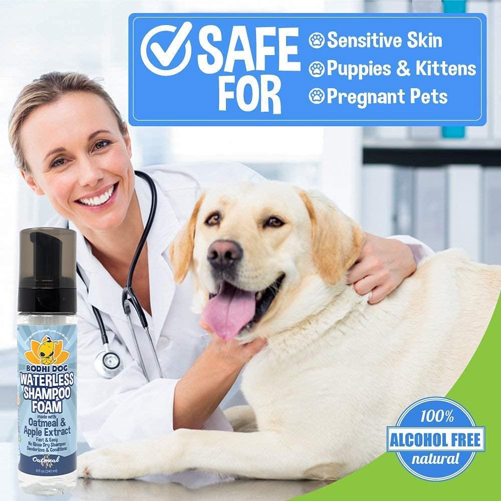 Bodhi Dog Waterless Foaming Shampoo | Natural Pet Shampoo for Dogs & Cats | Waterless Dry Shampoo for Bathless Cleaning | No Rinse Required | Made in USA (Oatmeal, 8oz)