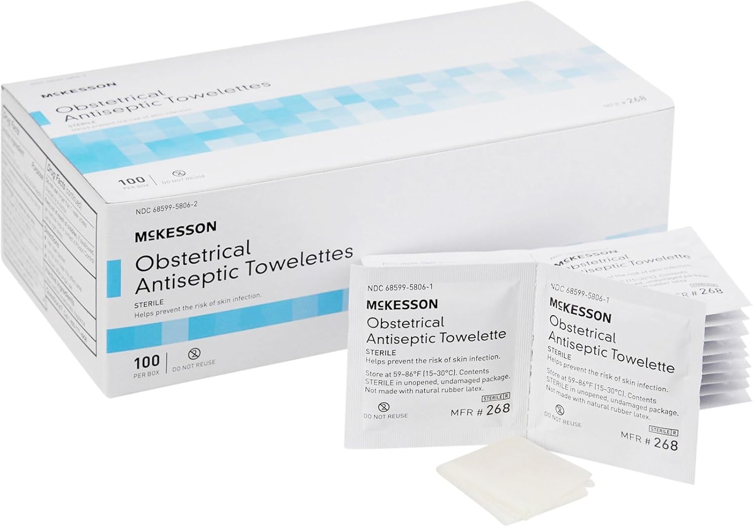 Mckesson Obstetrical Antiseptic Towelettes Wipes, Sterile, Individual Packet, Clean Scent, 100 Count, 10 Packs, 1000 Total