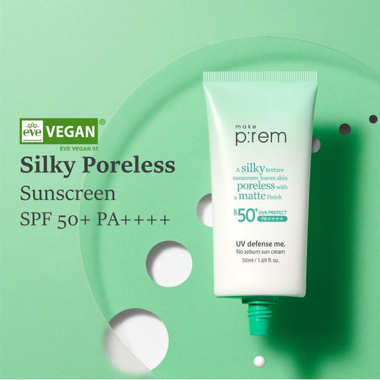 Make P:Rem Uv Defence Me. No Sebum Sun Cream, Spf 50+ Pa++++ Reef-Safe Korean Silky Texture Sunscreen With Poreless And Matte Finish, Uva/Uvb Protection, 1.69 Fl.Oz./ 50Ml