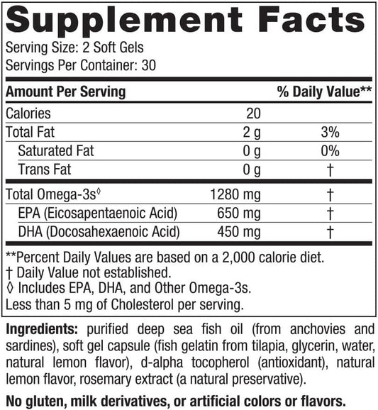 Nordic Naturals Ultimate Omega in Fish Gelatin, Lemon Flavor - 60 Soft Gels - 1280 mg Omega-3 - High-Potency Fish Oil Supplement - EPA & DHA - Promotes Brain & Heart Health - Non-GMO - 30 Servings